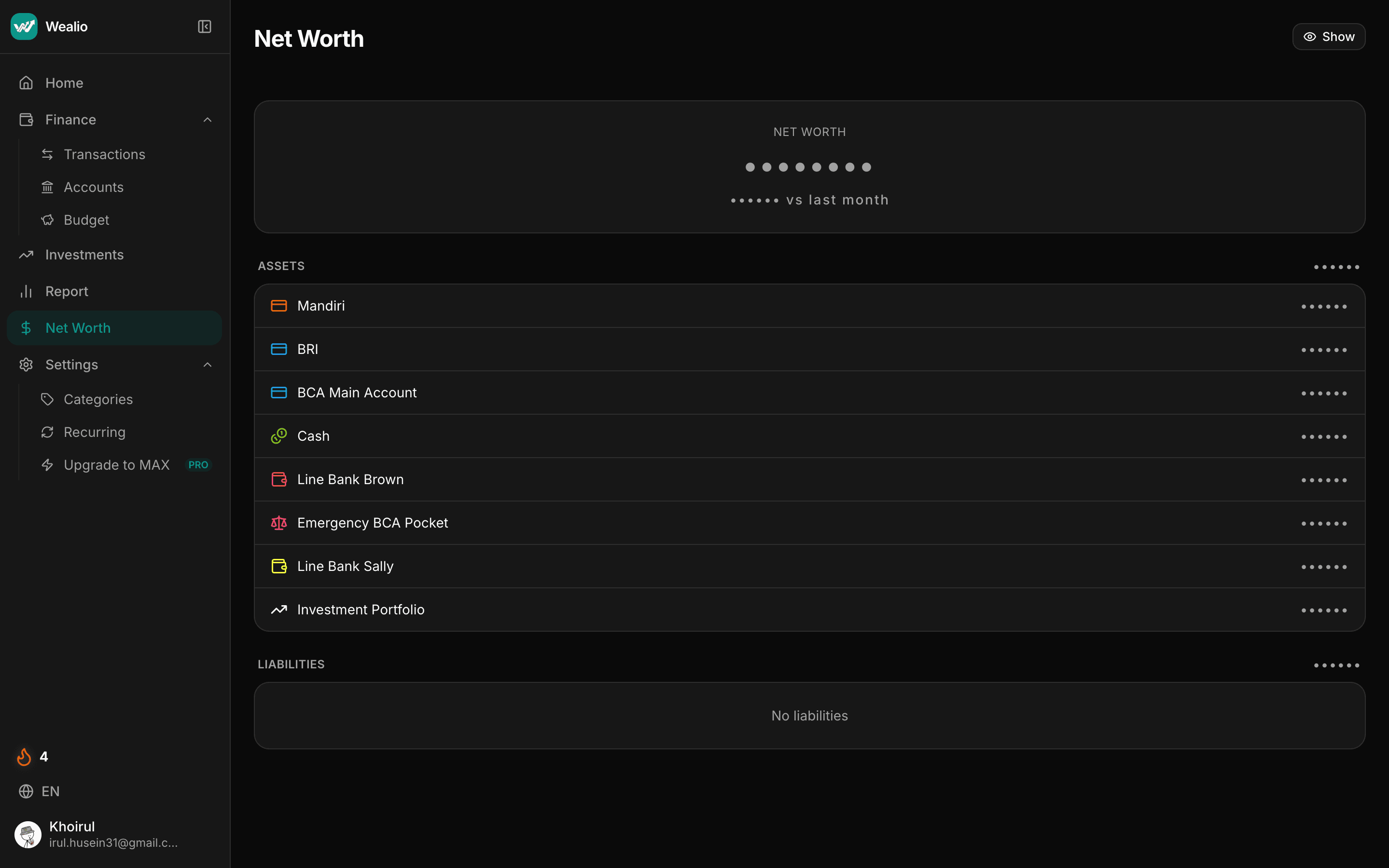 Real-time net worth