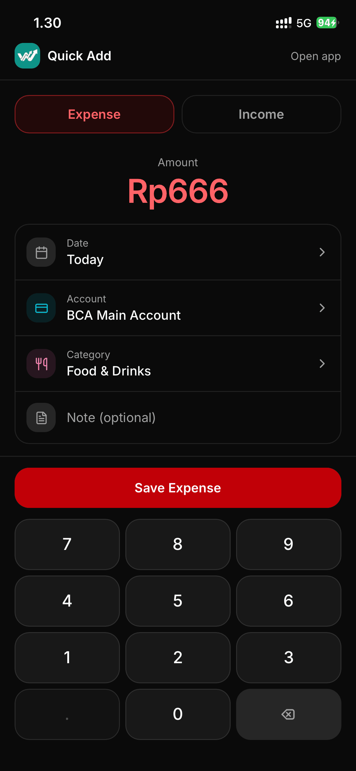 Quick Add interface